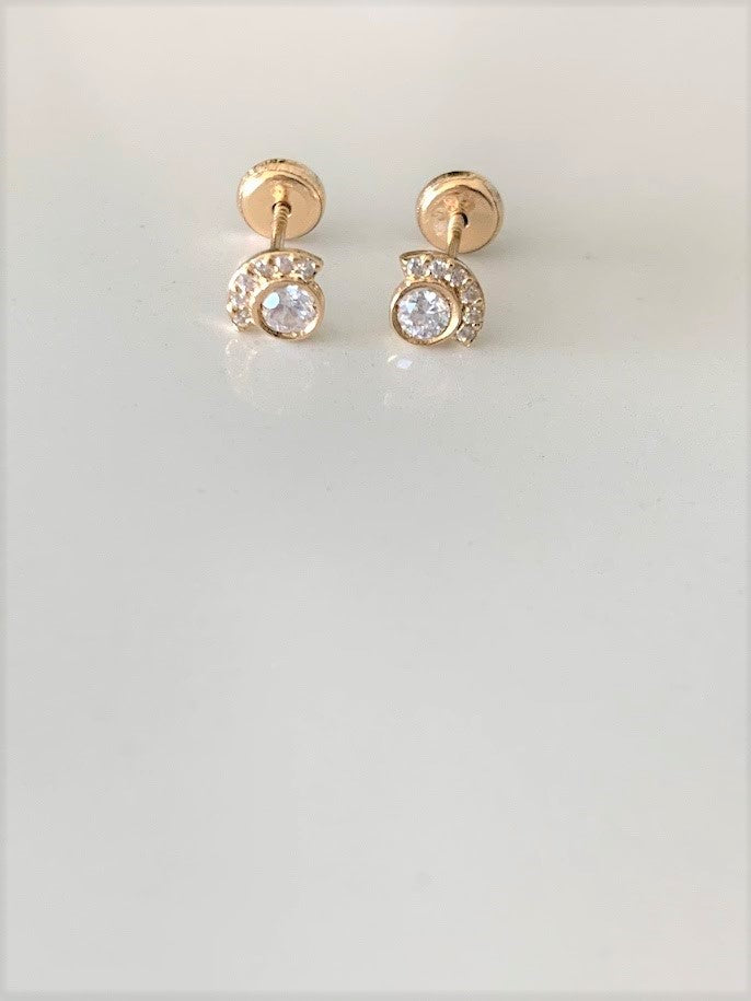 Cubic Zirconia Flower Earrings in 14K Gold