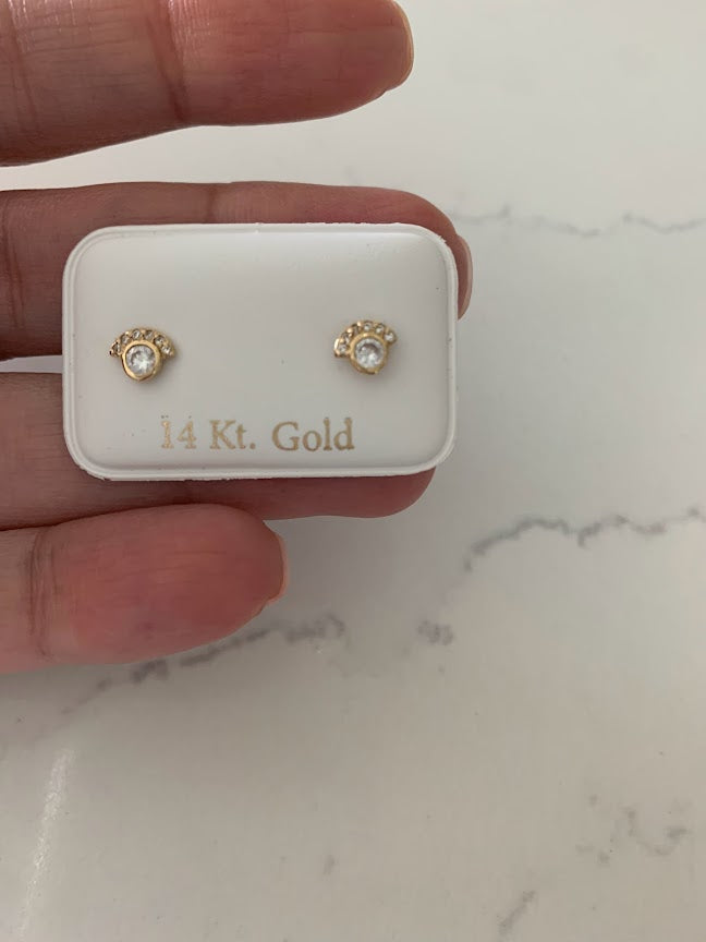 Cubic Zirconia Flower Earrings in 14K Gold