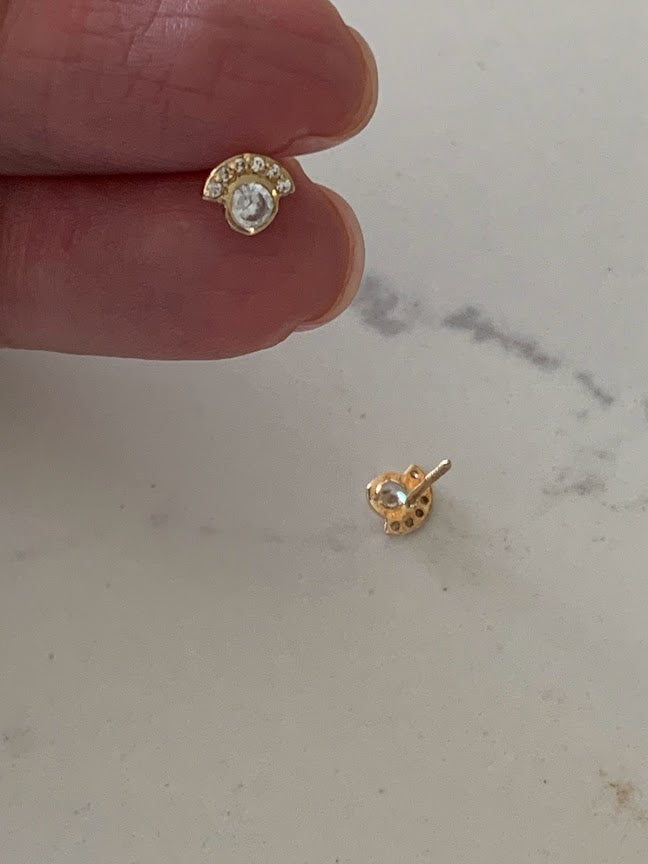 Cubic Zirconia Flower Earrings in 14K Gold