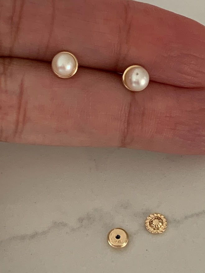14K Gold 3MM 5MM Fresh Pearl | Stud Earrings | 14k Gold Earrings