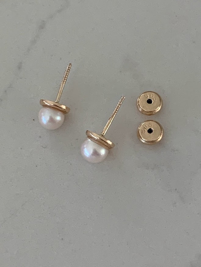 14K Gold 3MM 5MM Fresh Pearl | Stud Earrings | 14k Gold Earrings
