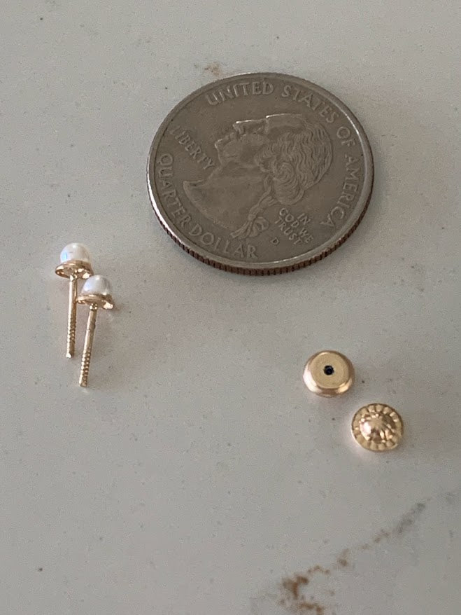 14K Gold 3MM 5MM Fresh Pearl | Stud Earrings | 14k Gold Earrings