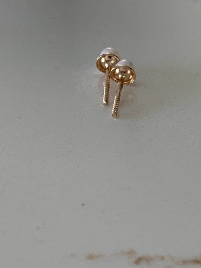 14K Gold 3MM 5MM Fresh Pearl | Stud Earrings | 14k Gold Earrings