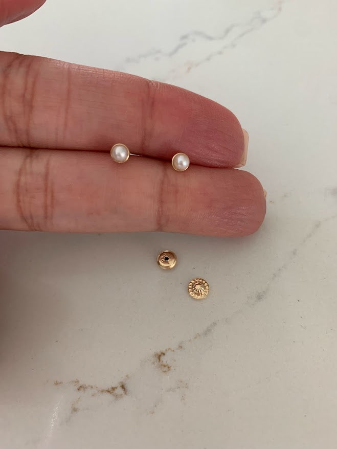 14K Gold 3MM 5MM Fresh Pearl | Stud Earrings | 14k Gold Earrings