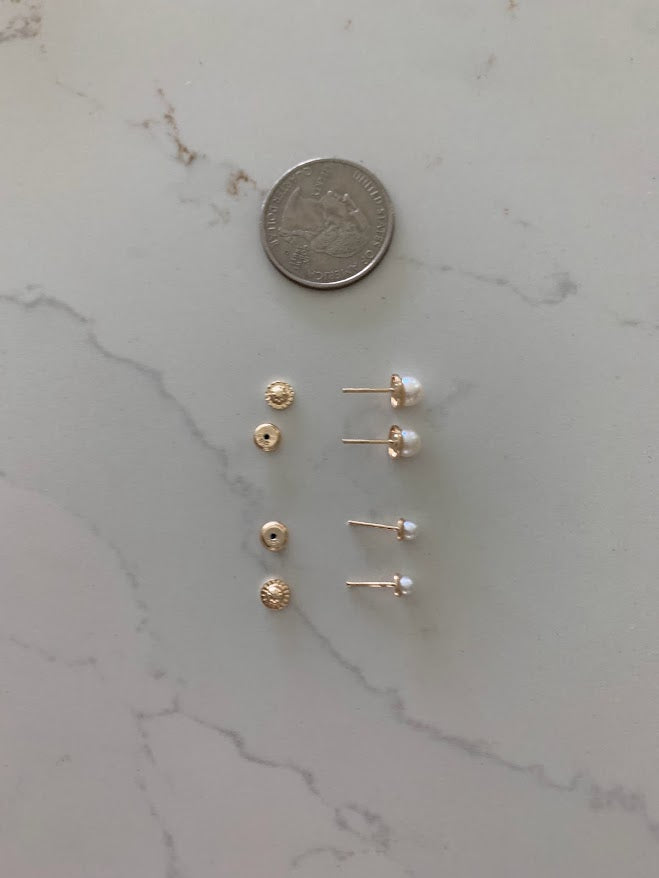 14K Gold 3MM 5MM Fresh Pearl | Stud Earrings | 14k Gold Earrings