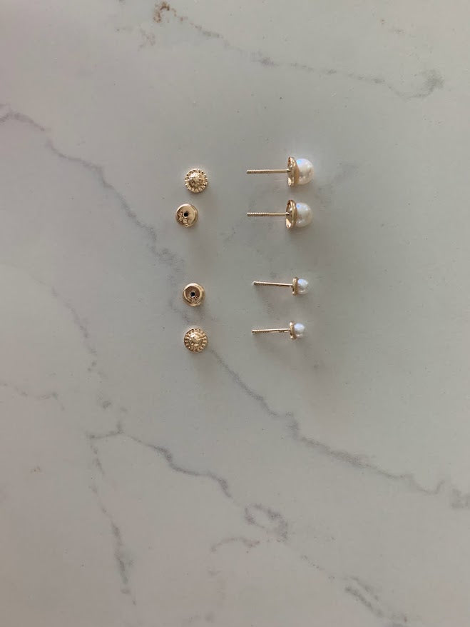 14K Gold 3MM 5MM Fresh Pearl | Stud Earrings | 14k Gold Earrings