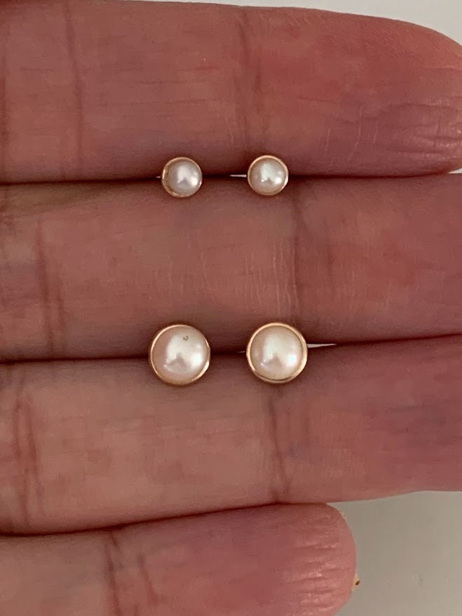14K Gold 3MM 5MM Fresh Pearl | Stud Earrings | 14k Gold Earrings