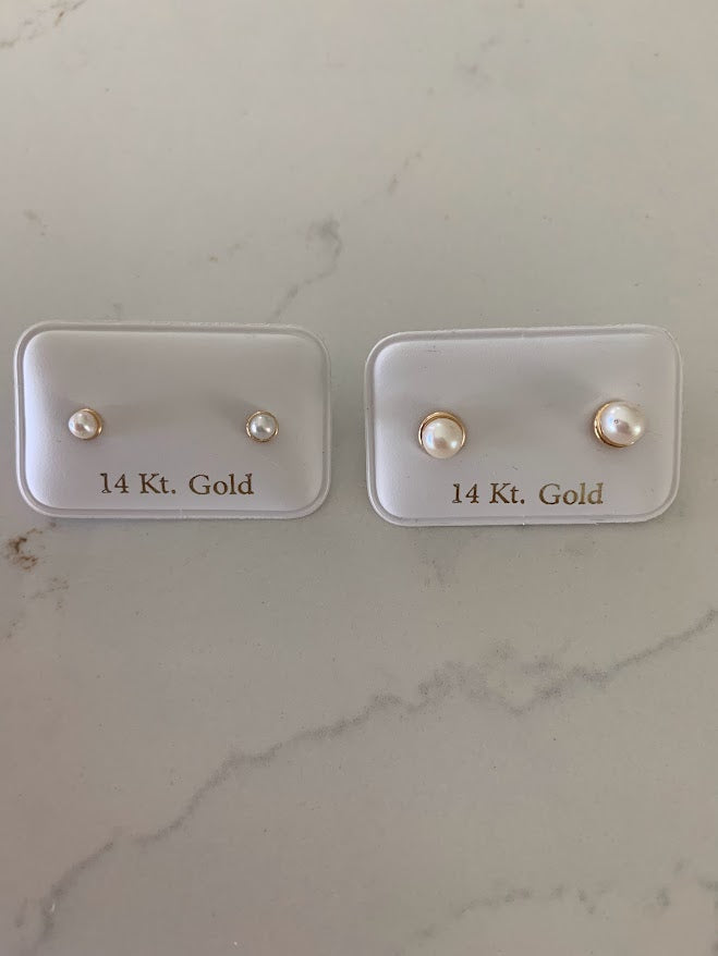 14K Gold 3MM 5MM Fresh Pearl | Stud Earrings | 14k Gold Earrings