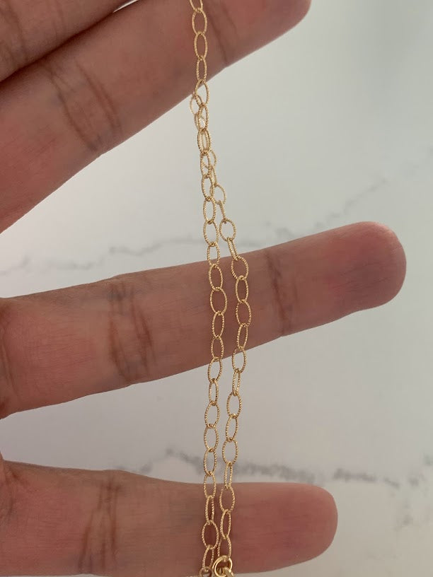 14K Gold Thin Elongated Cable Anklet, Diamond Cut Anklet, 3MM wide