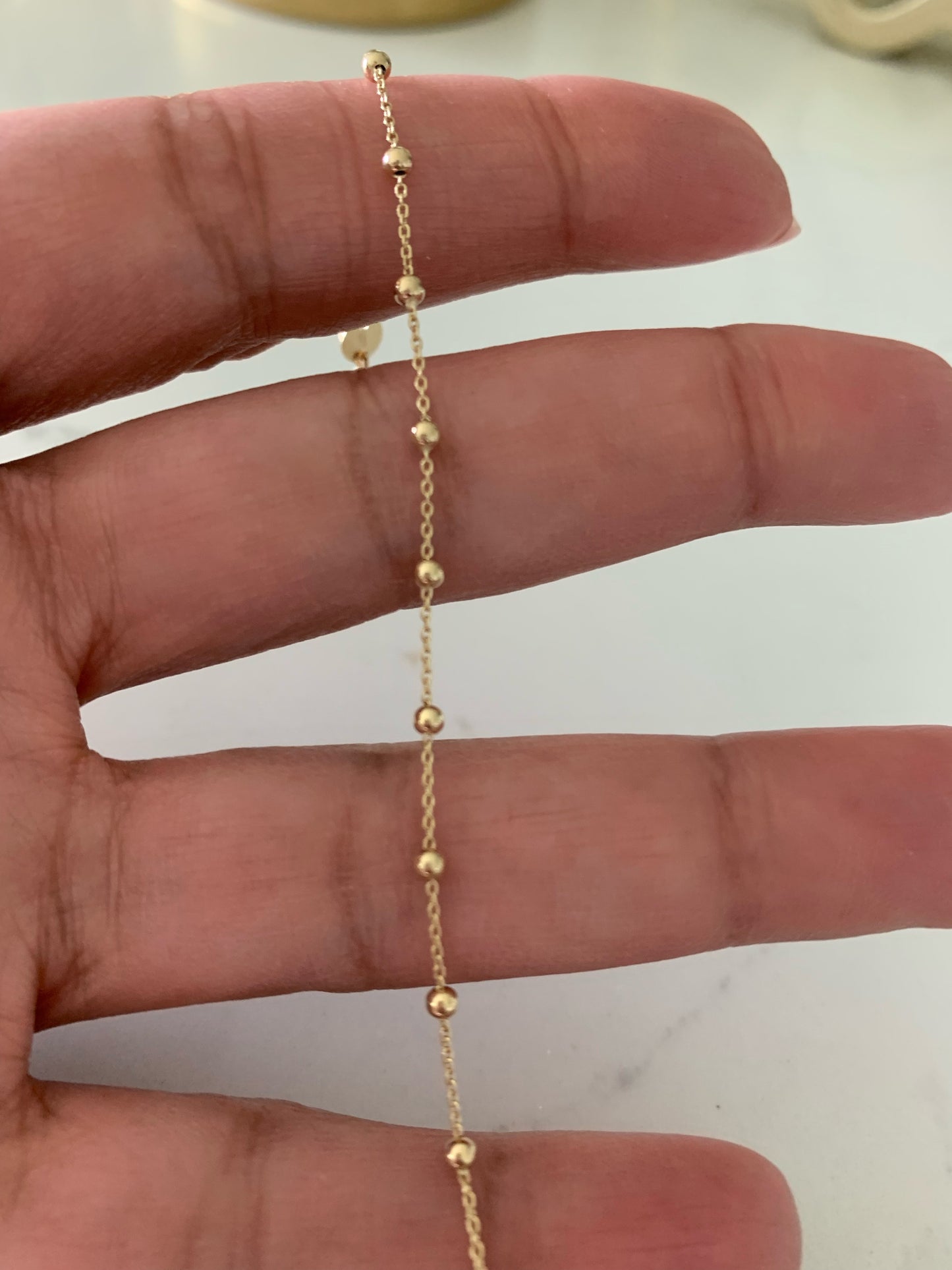 14K Yellow Gold Light Ball Bracelet or Anklet, Beaded Bracelet, Solid Gold Satellite Bracelet, Dainty Ball Bracelet, Jewelry For Women, Tiny Delicate