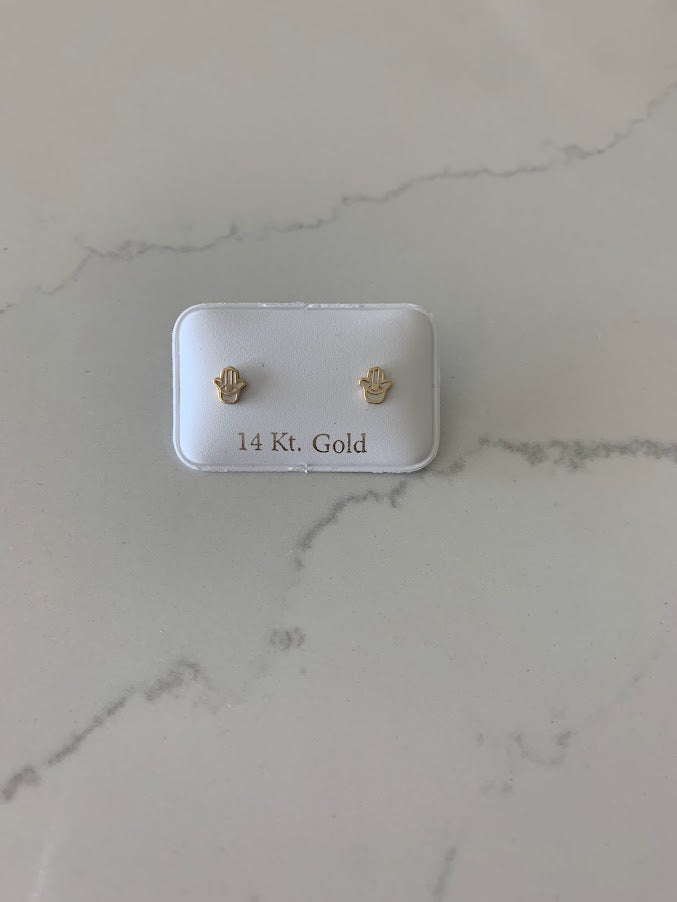 14K Gold Tiny Hamsa Earrings, Mother Pearl Earrings, Minimalist Earrings, Everyday Earrings, Dainty Earrings, 14K Gold Earrings, Hamsa