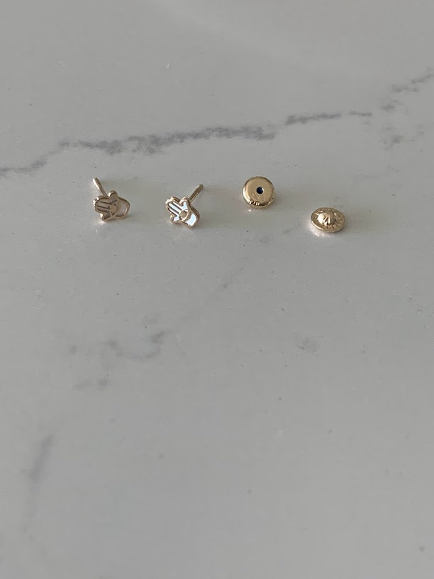 14K Gold Tiny Hamsa Earrings, Mother Pearl Earrings, Minimalist Earrings, Everyday Earrings, Dainty Earrings, 14K Gold Earrings, Hamsa