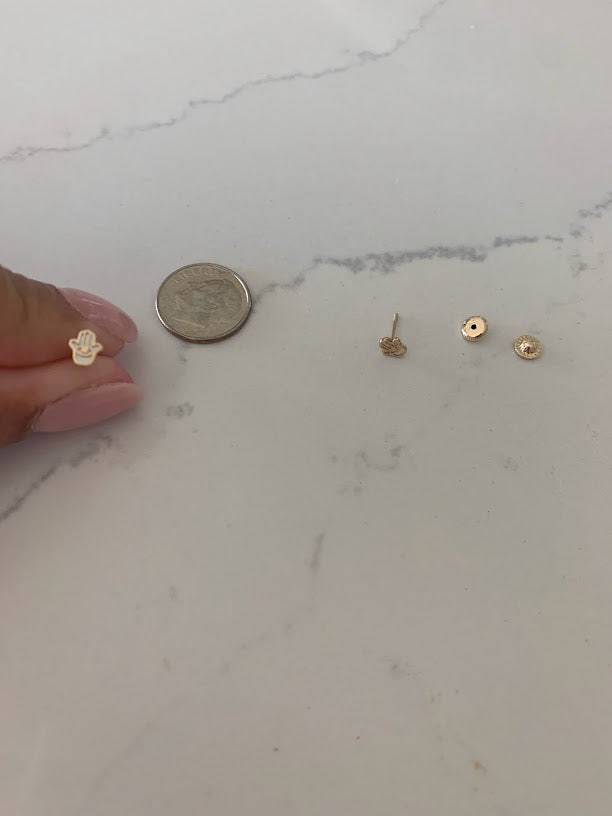14K Gold Tiny Hamsa Earrings, Mother Pearl Earrings, Minimalist Earrings, Everyday Earrings, Dainty Earrings, 14K Gold Earrings, Hamsa