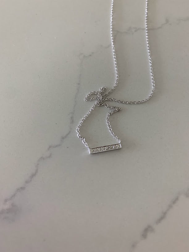 14K Gold Diamond Bar Necklace | 14K Gold Bar Necklace  | Layering Gold Chain | SOLID GOLD | Genuine Diamonds Bar Necklace