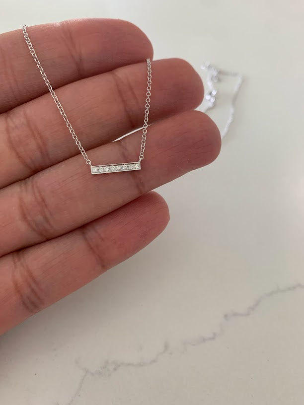 14K Gold Diamond Bar Necklace | 14K Gold Bar Necklace  | Layering Gold Chain | SOLID GOLD | Genuine Diamonds Bar Necklace