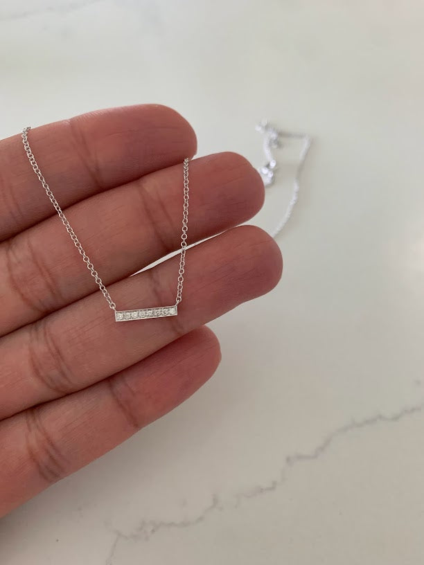 14K Gold Diamond Bar Necklace | 14K Gold Bar Necklace  | Layering Gold Chain | SOLID GOLD | Genuine Diamonds Bar Necklace