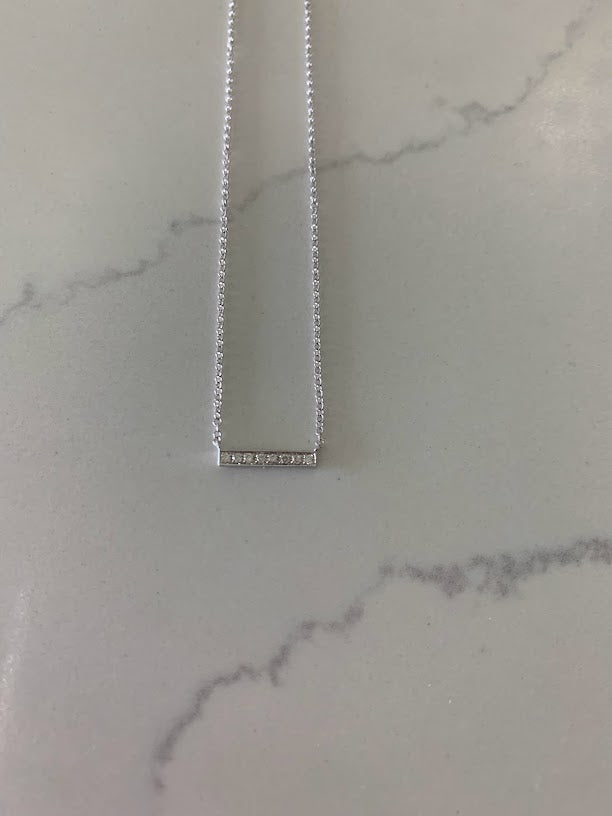 14K Gold Diamond Bar Necklace | 14K Gold Bar Necklace  | Layering Gold Chain | SOLID GOLD | Genuine Diamonds Bar Necklace