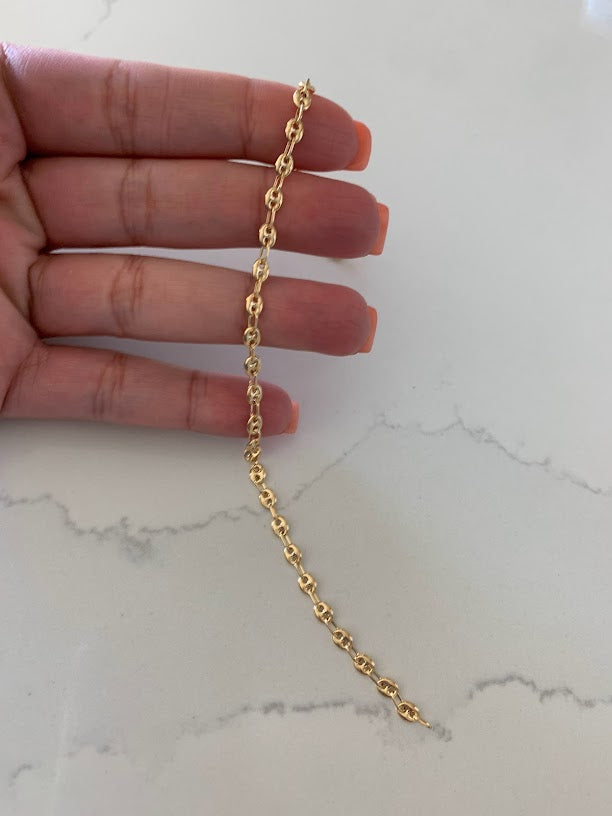 14K Gold Puffed Mariner Anklet Bracelet, 4MM Wide, Real 14K Gold Anklet, Gold Ankle Bracelet, Women Ankle Jewelry, Puffed Mariner Anklet