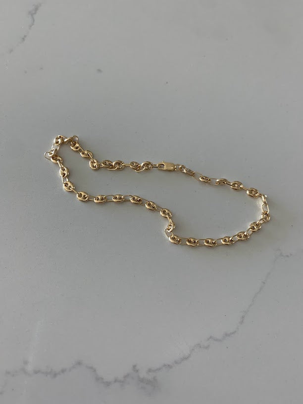 14K Gold Puffed Mariner Anklet Bracelet, 4MM Wide, Real 14K Gold Anklet, Gold Ankle Bracelet, Women Ankle Jewelry, Puffed Mariner Anklet