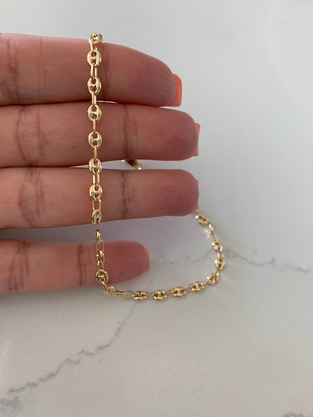 14K Gold Puffed Mariner Anklet Bracelet, 4MM Wide, Real 14K Gold Anklet, Gold Ankle Bracelet, Women Ankle Jewelry, Puffed Mariner Anklet
