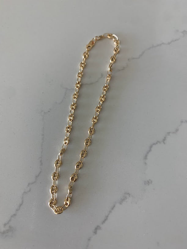 14K Gold Puffed Mariner Anklet Bracelet, 4MM Wide, Real 14K Gold Anklet, Gold Ankle Bracelet, Women Ankle Jewelry, Puffed Mariner Anklet