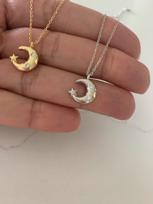 Moon Necklace, Moon ZC, Dainty Necklace, Layering Necklace, Minimalist Jewelry, Star Necklace, Crescent Moon, Gold, Silver, Sterling Silver