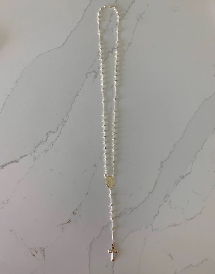 14K Yellow Gold Rosary, 14KY 2.5mm Ball Rosary Necklace - 20", Gold Rosary