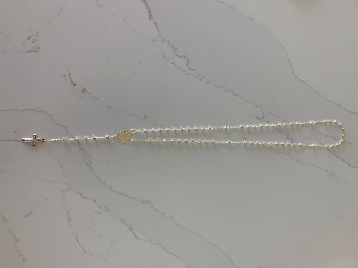 14K Yellow Gold Rosary, 14KY 2.5mm Ball Rosary Necklace - 20", Gold Rosary