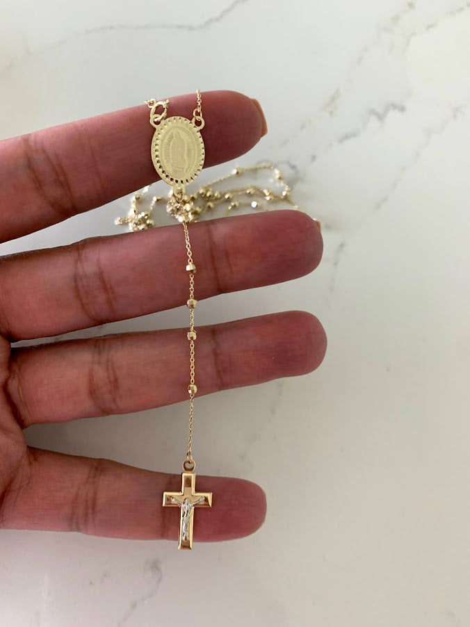 14K Yellow Gold Rosary, 14KY 2.5mm Ball Rosary Necklace - 20", Gold Rosary