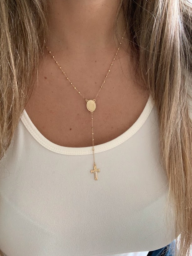 14K Yellow Gold Rosary, 14KY 2.5mm Ball Rosary Necklace - 20", Gold Rosary