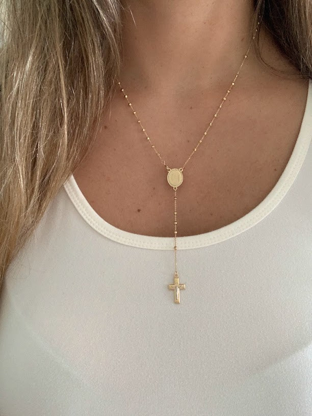 14K Yellow Gold Rosary, 14KY 2.5mm Ball Rosary Necklace - 20", Gold Rosary