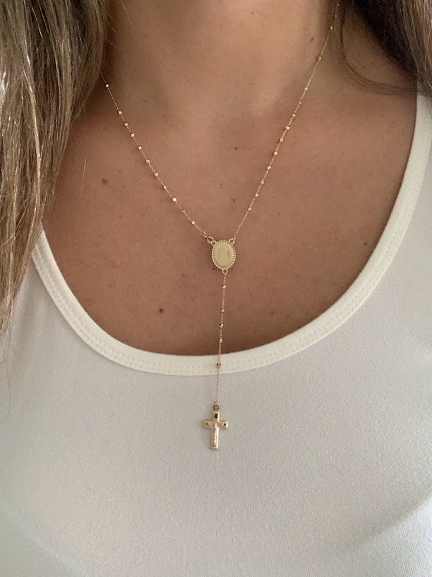 14K Yellow Gold Rosary, 14KY 2.5mm Ball Rosary Necklace - 20", Gold Rosary