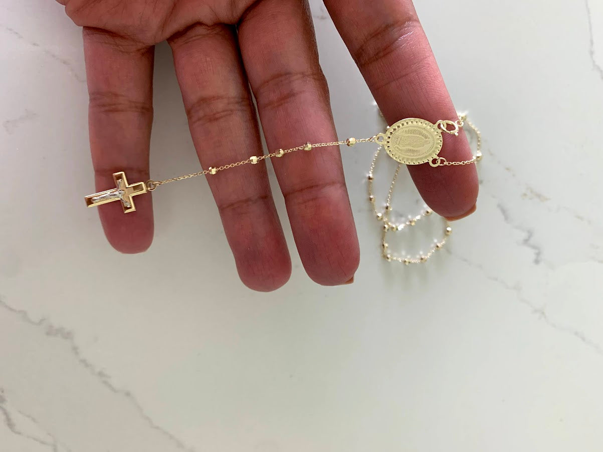 Beaded Rosary Bracelet 14K Tri-Tone Gold 6.5