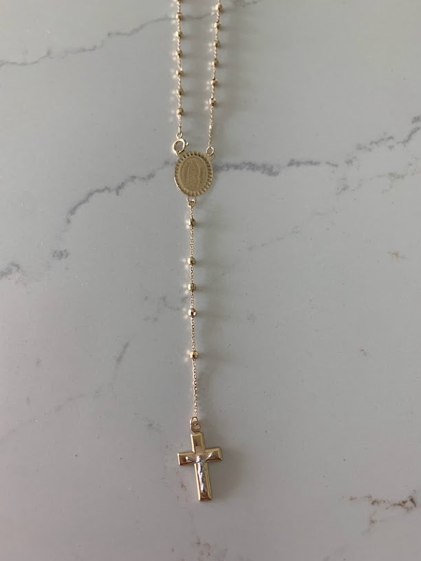 14k Yellow Gold Rosary Beads Necklace Virgin Mary Jesus Cross 26 4 Mm Balls  - Etsy