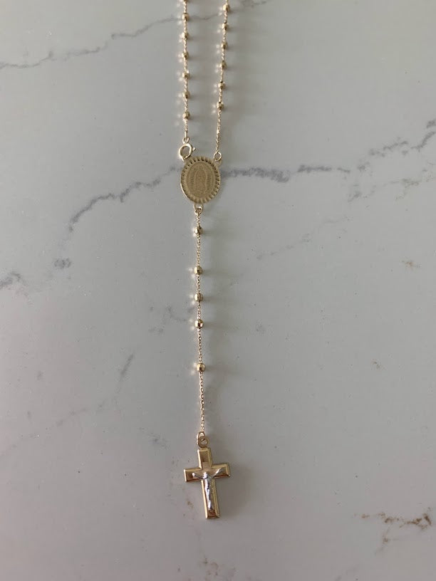 14K Yellow Gold Rosary, 14KY 2.5mm Ball Rosary Necklace - 20", Gold Rosary
