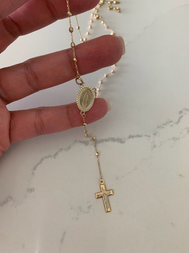 14K Yellow Gold Rosary, 14KY 2.5mm Ball Rosary Necklace - 20", Gold Rosary