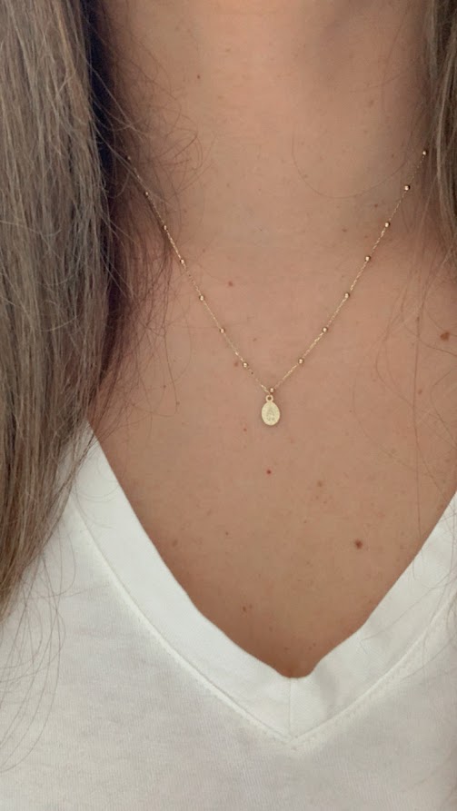 14K Gold Virgin of the Miraculous Medal Beaded Necklace | Genuine Gold | Dainty and Delicate Religious Necklace