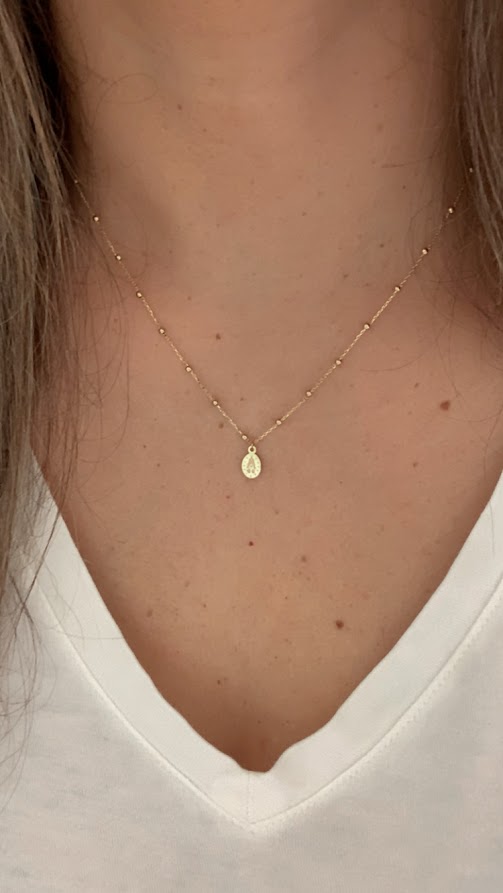14K Gold Virgin of the Miraculous Medal Beaded Necklace | Genuine Gold | Dainty and Delicate Religious Necklace