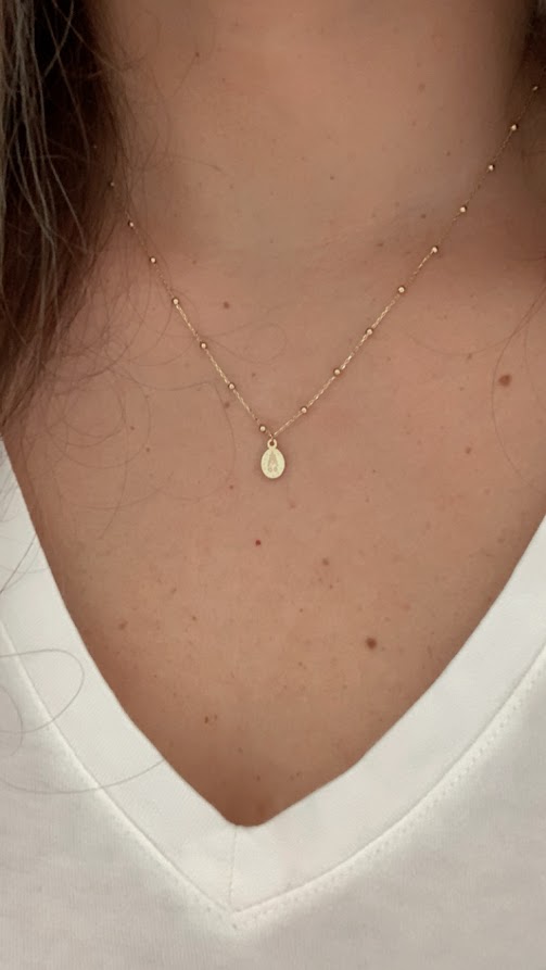 14K Gold Virgin of the Miraculous Medal Beaded Necklace | Genuine Gold | Dainty and Delicate Religious Necklace