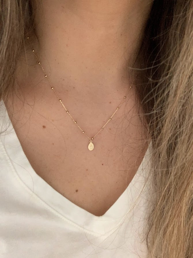 14K Gold Virgin of the Miraculous Medal Beaded Necklace | Genuine Gold | Dainty and Delicate Religious Necklace