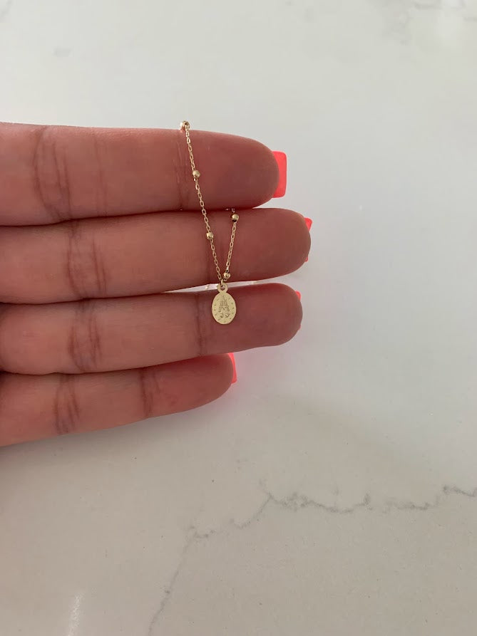 14K Gold Virgin of the Miraculous Medal Beaded Necklace | Genuine Gold | Dainty and Delicate Religious Necklace