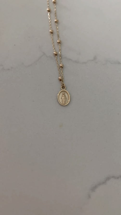 14K Gold Virgin of the Miraculous Medal Beaded Necklace | Genuine Gold | Dainty and Delicate Religious Necklace