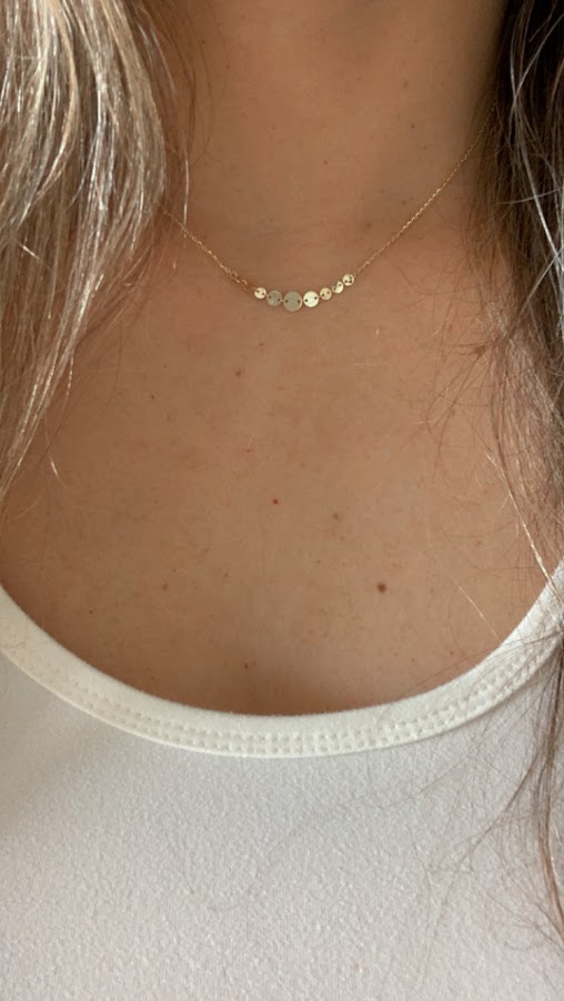 14k Solid Gold Adjustable Disc Choker Necklace, Dainty Necklace, Layering Necklace, 16"/18" Necklace