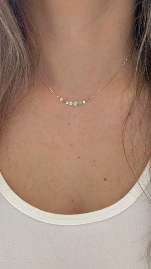 14k Solid Gold Adjustable Disc Choker Necklace, Dainty Necklace, Layering Necklace, 16"/18" Necklace