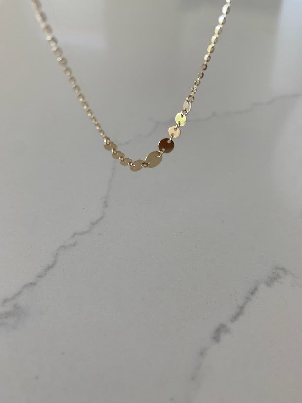 14k Solid Gold Adjustable Disc Choker Necklace, Dainty Necklace, Layering Necklace, 16"/18" Necklace