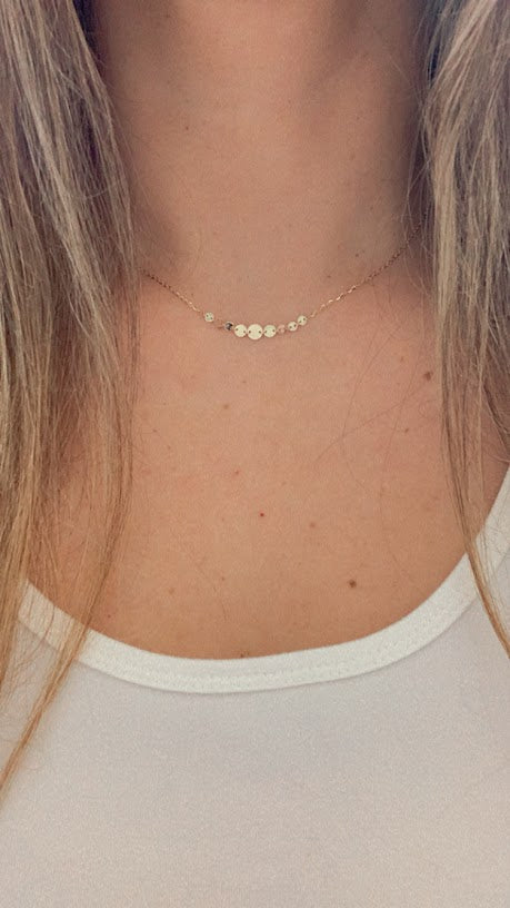 14k Solid Gold Adjustable Disc Choker Necklace, Dainty Necklace, Layering Necklace, 16"/18" Necklace