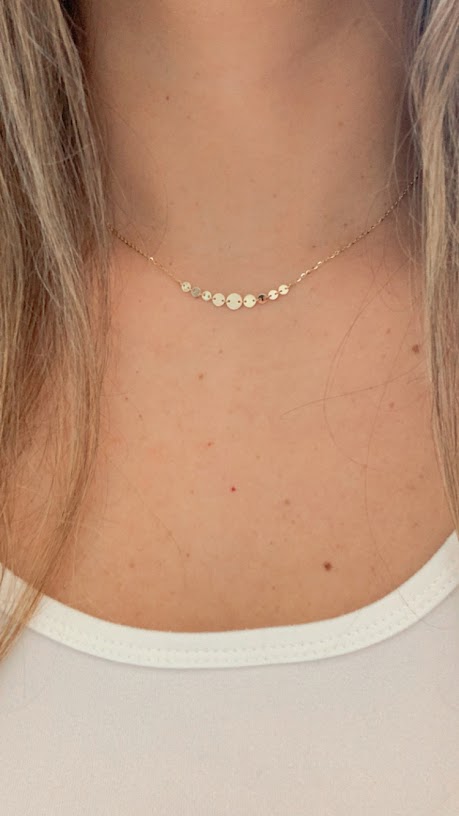 14k Solid Gold Adjustable Disc Choker Necklace, Dainty Necklace, Layering Necklace, 16"/18" Necklace