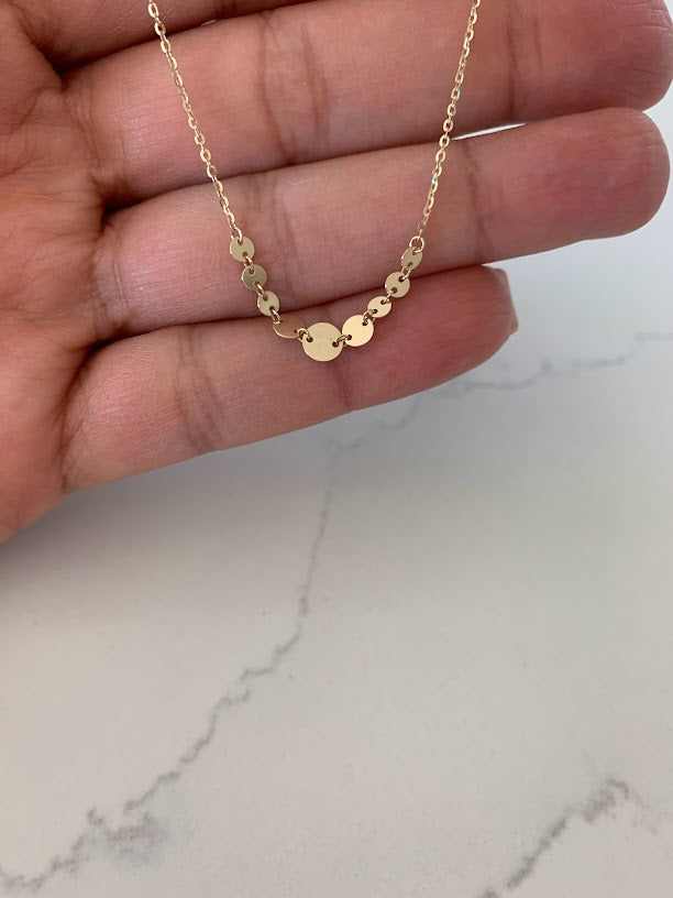 14k Solid Gold Adjustable Disc Choker Necklace, Dainty Necklace, Layering Necklace, 16"/18" Necklace