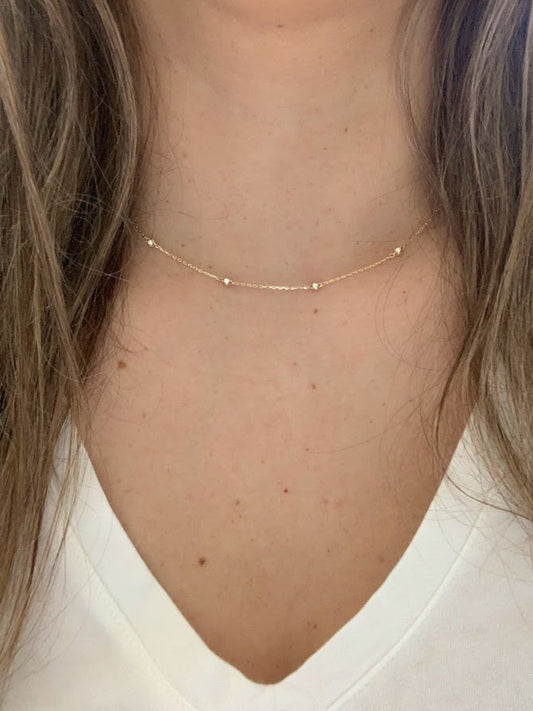 14K Gold CZ Fireball Beaded Chain Necklace Gold | Genuine Gold