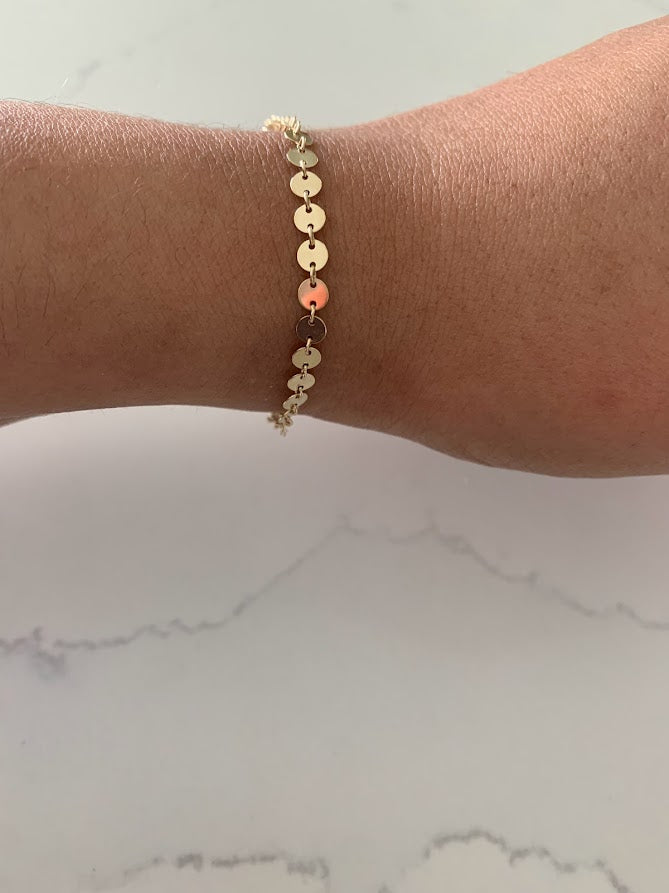 14K Gold Disc Bracelet | Sequin Bracelet in Solid Gold